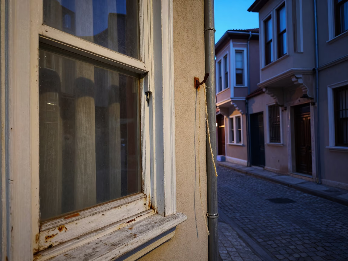 Istanbul Indigo Twilight Street Scene with Tea Stained Frames and Twine in in Istanbul, Turkey