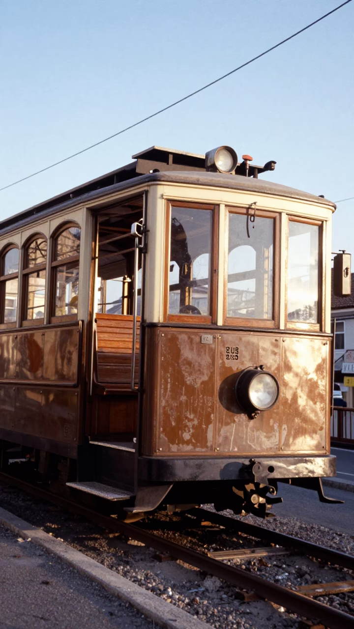 Istanbul Late Afternoon Light on Traditional Funicular Railway Car Ascending Hill in in Istanbul, Turkey