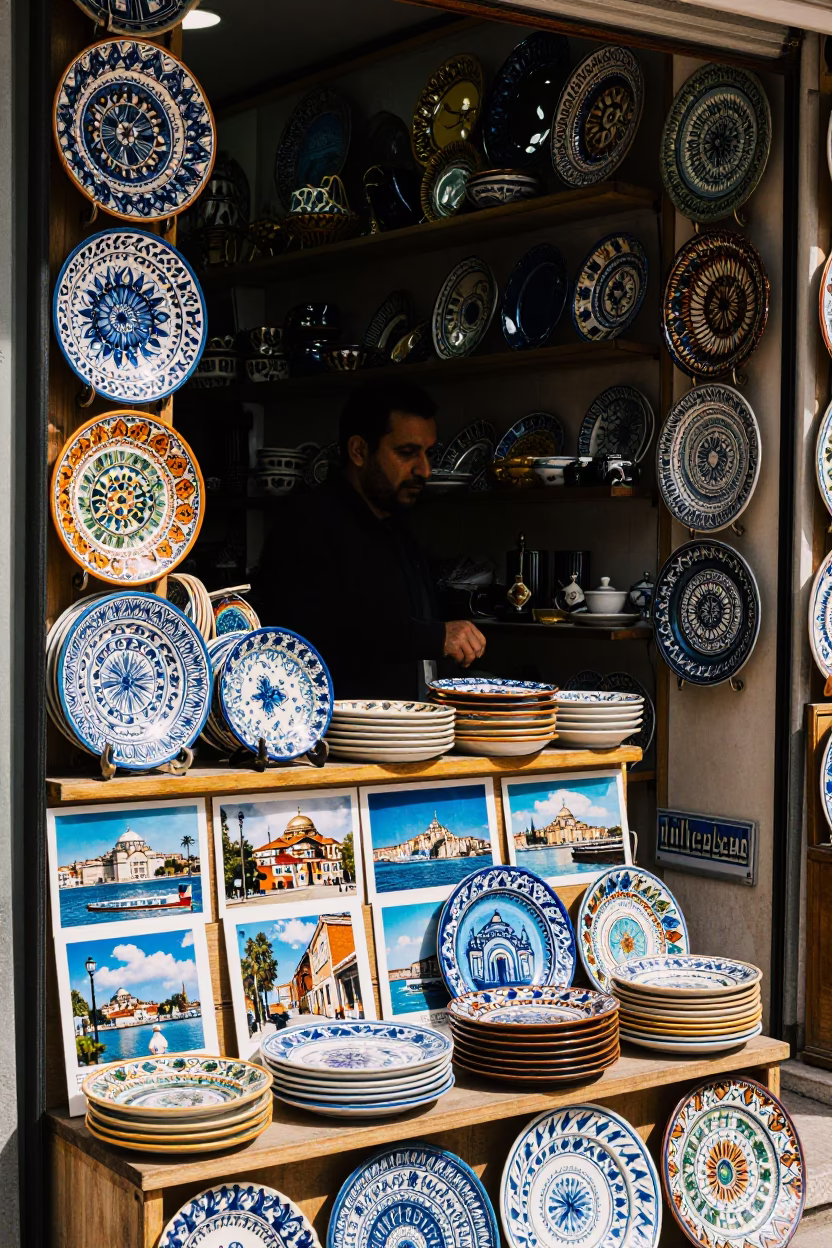 Istanbul Majolica Plates at Flat Noon Light in in Istanbul, Turkey