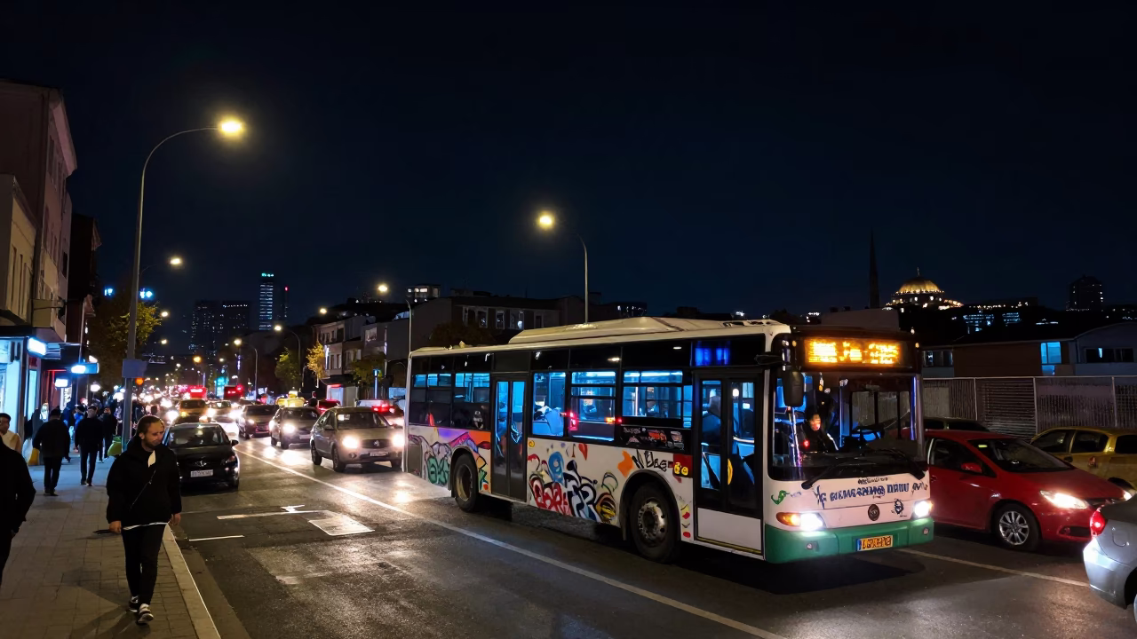 Istanbul Night Traffic at The Deepest Night Sky Light in in Istanbul, Turkey