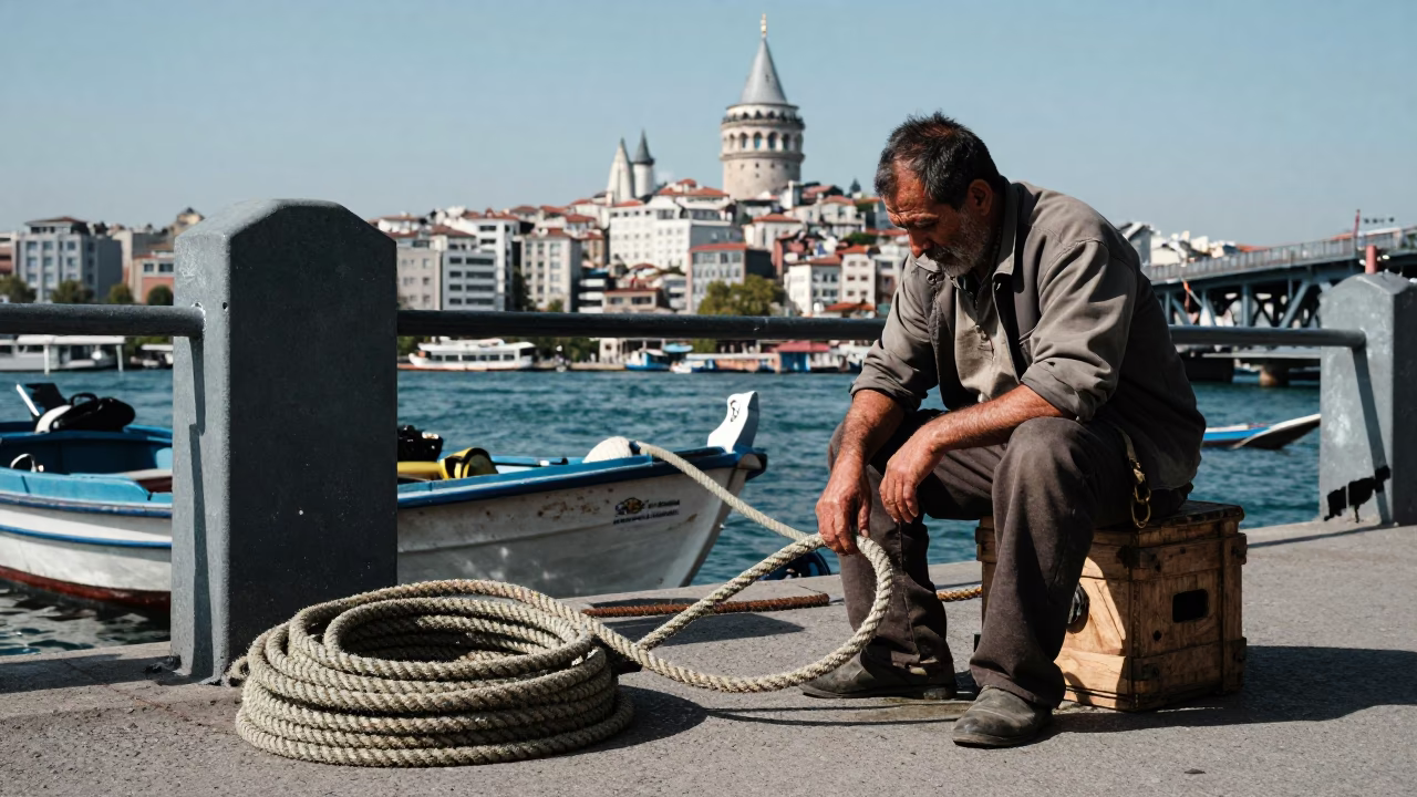 Istanbul Noon Street Scene with Coiled Rope and Brushed Steel Detail in in Istanbul, Turkey