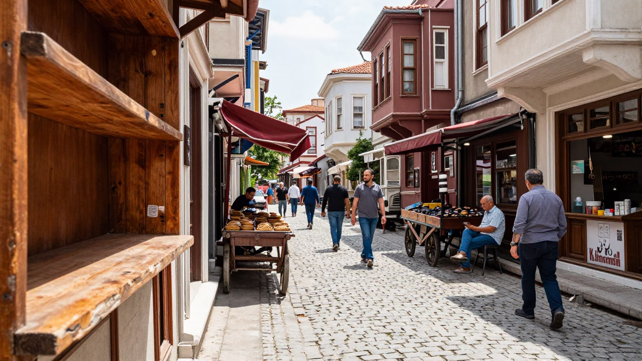 Istanbul Noon Street Scene with Rolling Carts and Local Market Activity in in Istanbul, Turkey