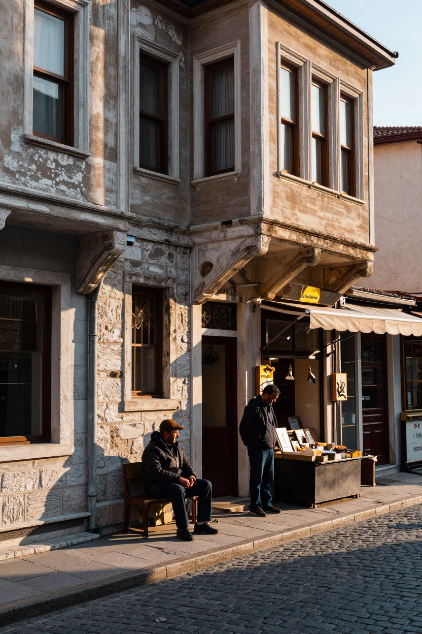 Istanbul Street Scene After Sunrise With Calligraphy Brush And Doorknob in in Istanbul, Turkey