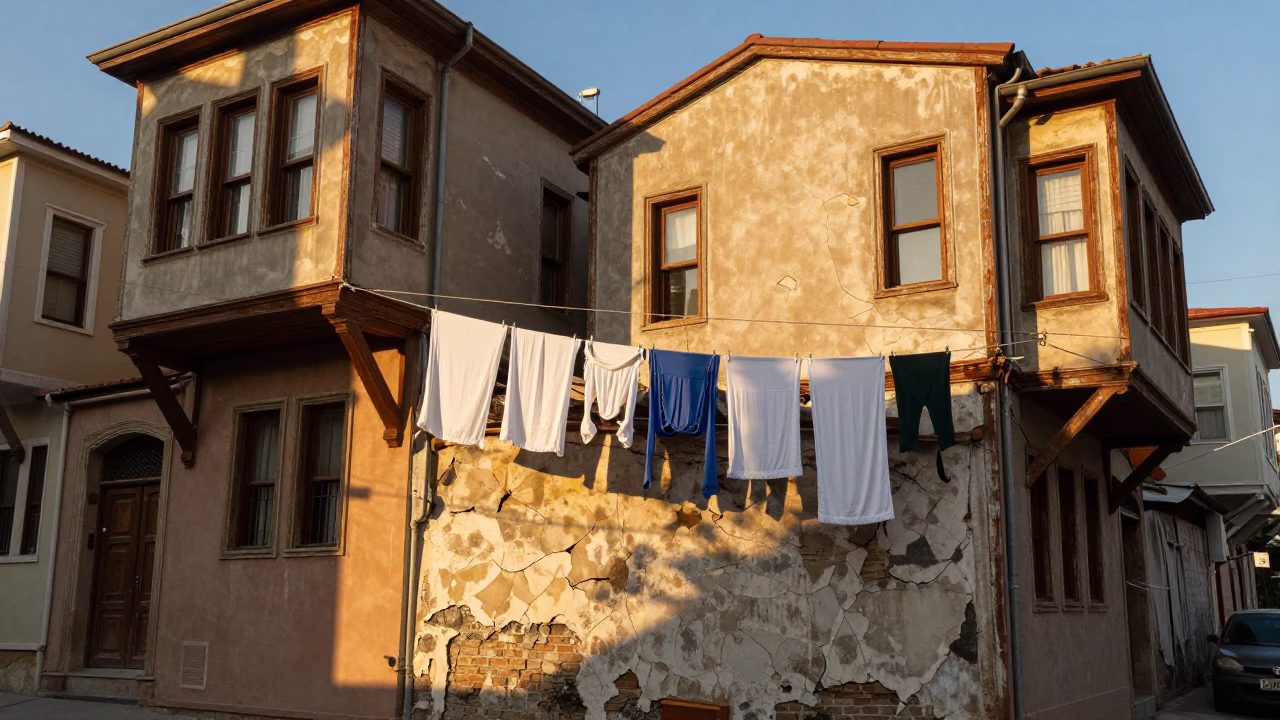 Istanbul Stucco Walls at Late Afternoon Light in in Istanbul, Turkey