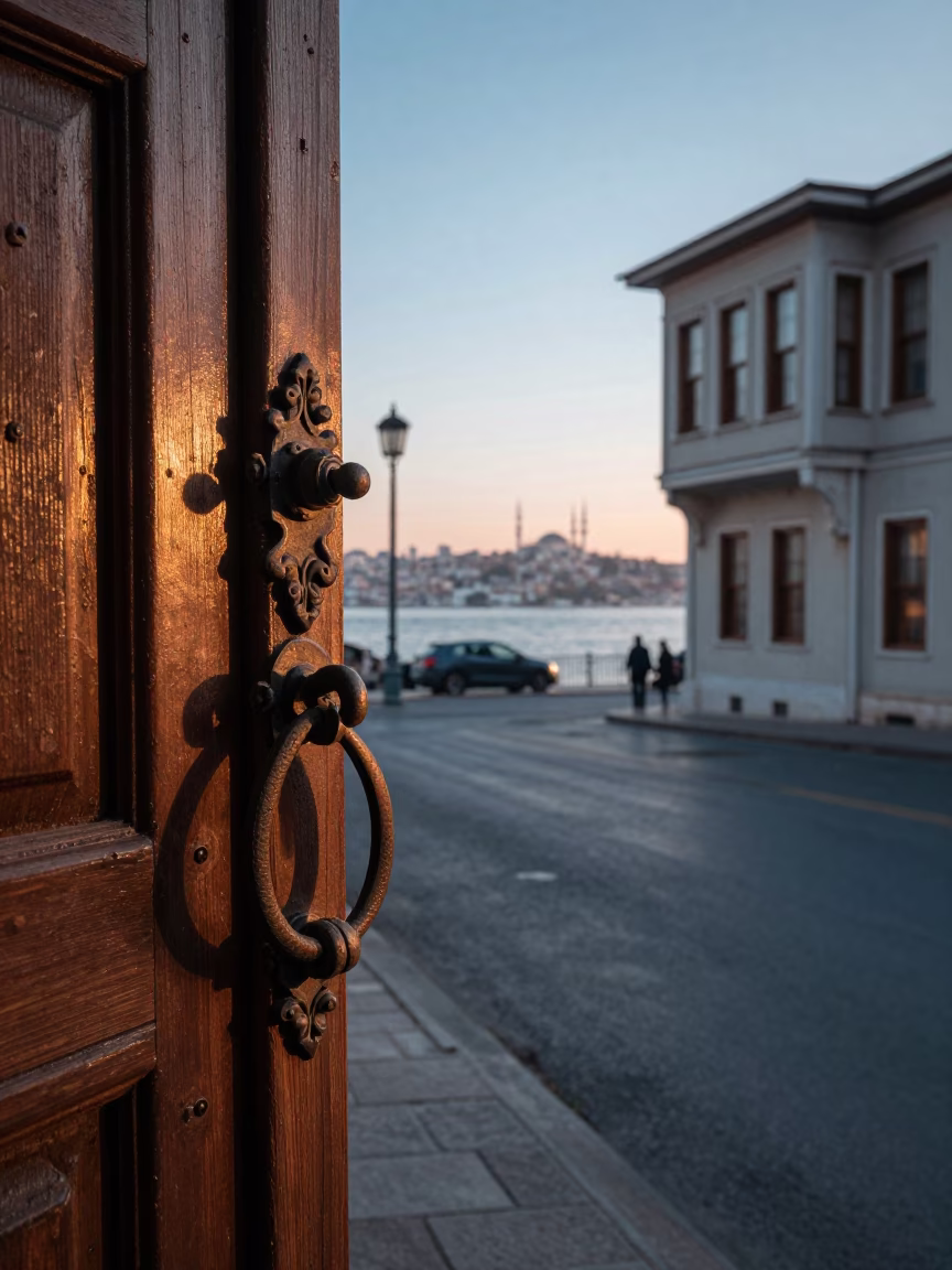 Istanbul Turkey Bosphorus Dawn Street Scene with Traditional Ottoman Architecture in in Istanbul, Turkey