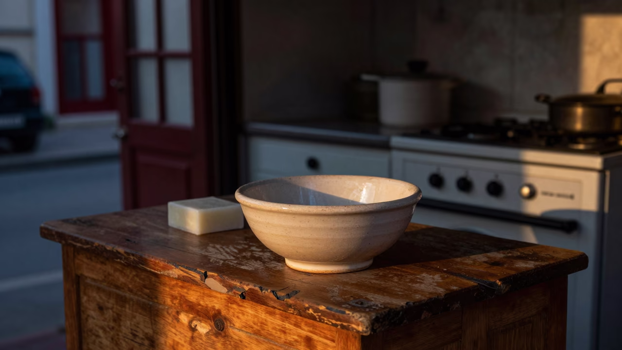 Istanbul Turkey Dawn Kitchen Scene with Ceramic Bowl and Soap Residue in in Istanbul, Turkey