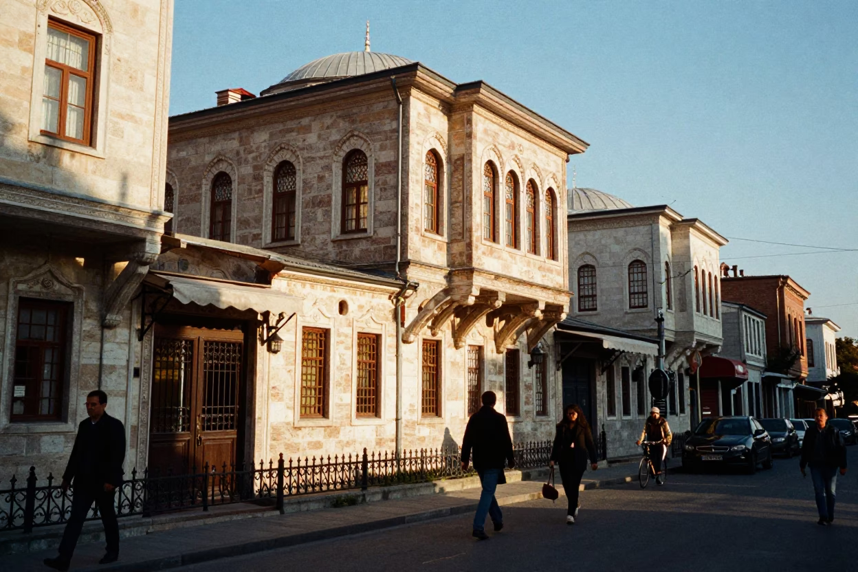 Istanbul Turkey Late Afternoon Street Scene with Ottoman Architecture and Local Life in in Istanbul, Turkey