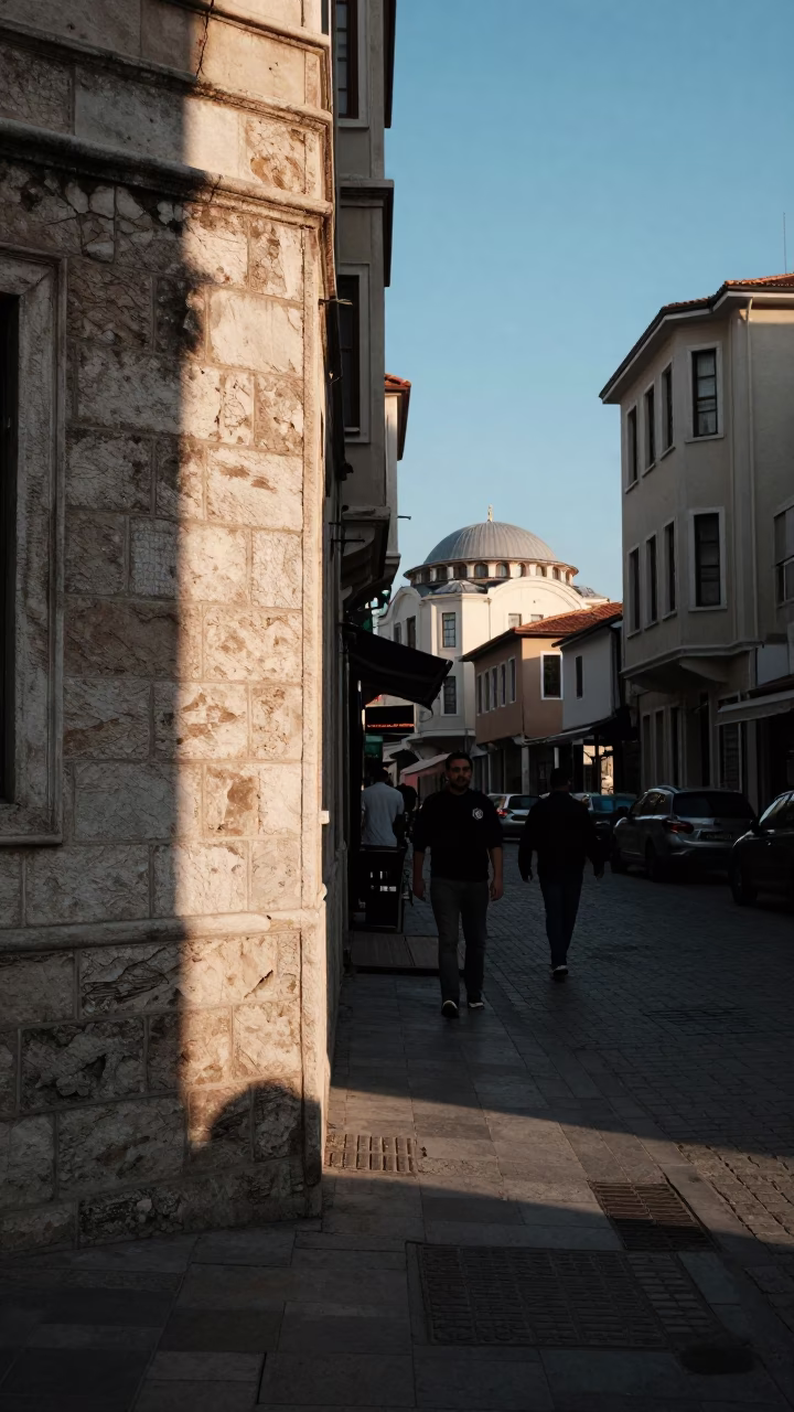 Istanbul Turkey Late Afternoon Street Scene with Sunlight and Local Life in in Istanbul, Turkey