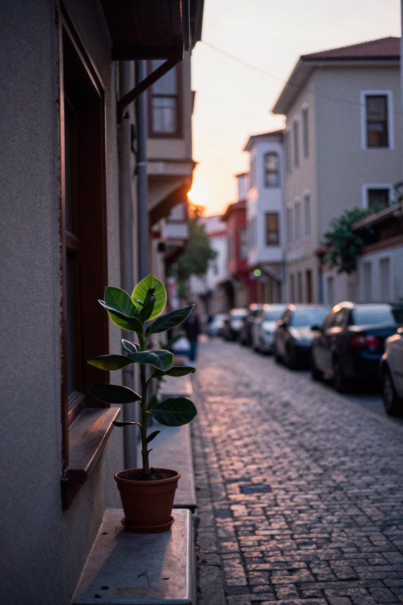 Istanbul Turkey Nautical Dawn Street Scene with Prayer Plant and Mandolin in in Istanbul, Turkey