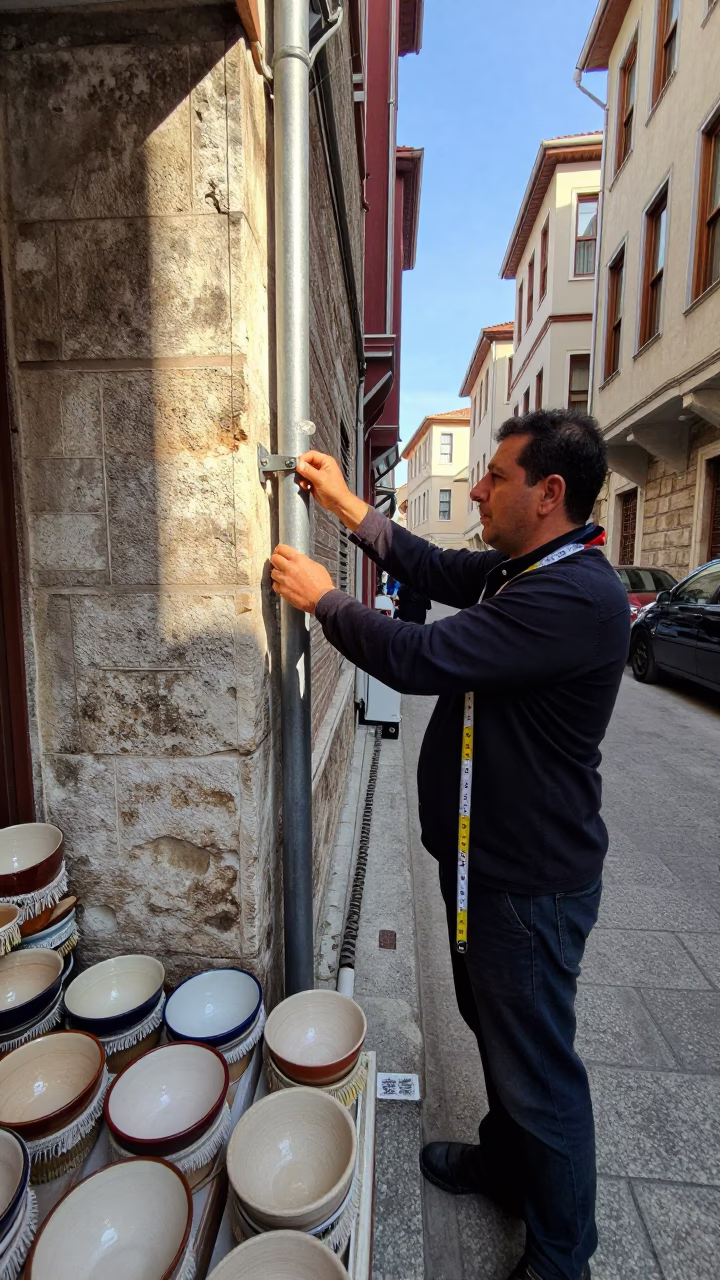 Istanbul Turkey Street Scene Early Afternoon with Measuring Tapes and Hinge Detail in in Istanbul, Turkey