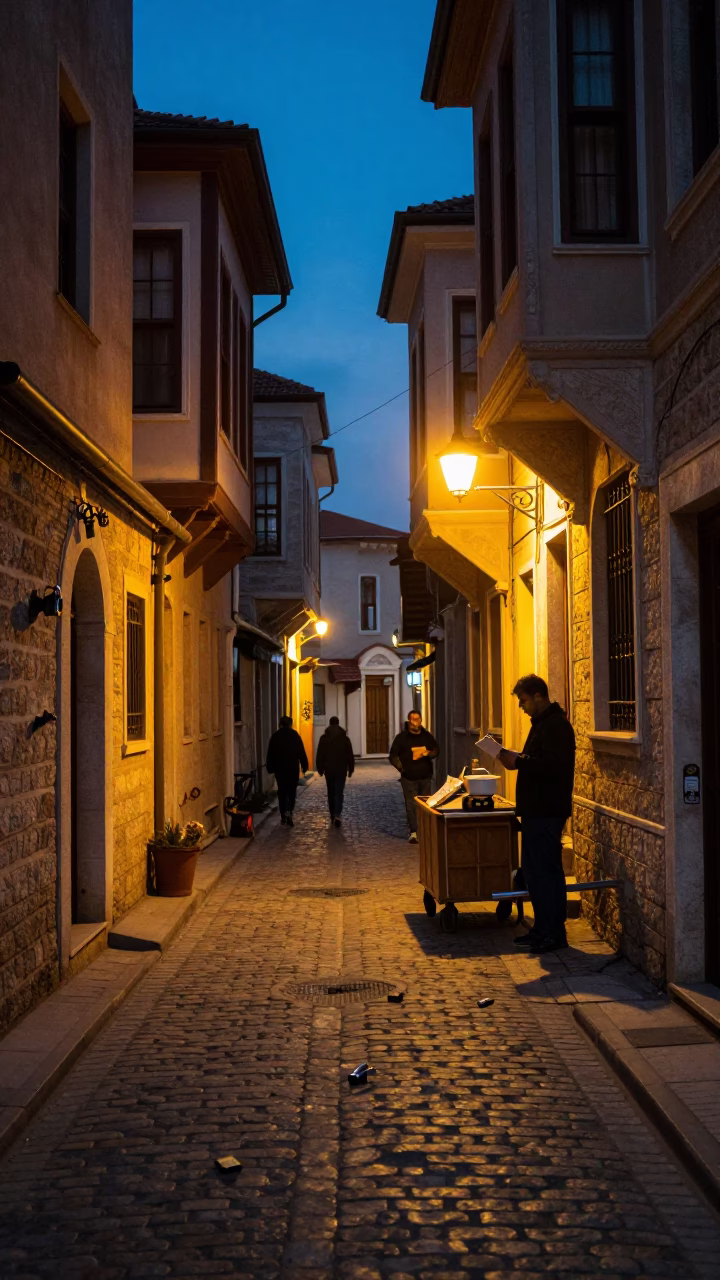 Istanbul Turkey Twilight Street Scene with Padlock and Clipboard Near Historic Architecture in in Istanbul, Turkey