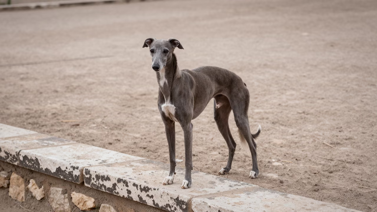 Italian Greyhound Portrait Near Tlemcen Garden Edge in near a garden edge with soft morning light and an uncluttered background in Tlemcen