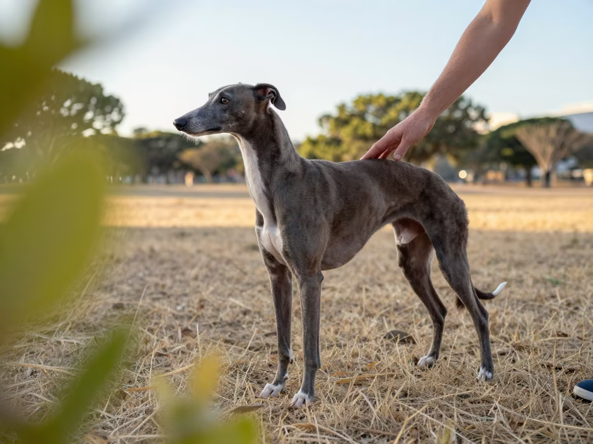Italian Greyhound Portrait on Pretoria Park Path in along a quiet park path with soft open shade and a clean background in Pretoria