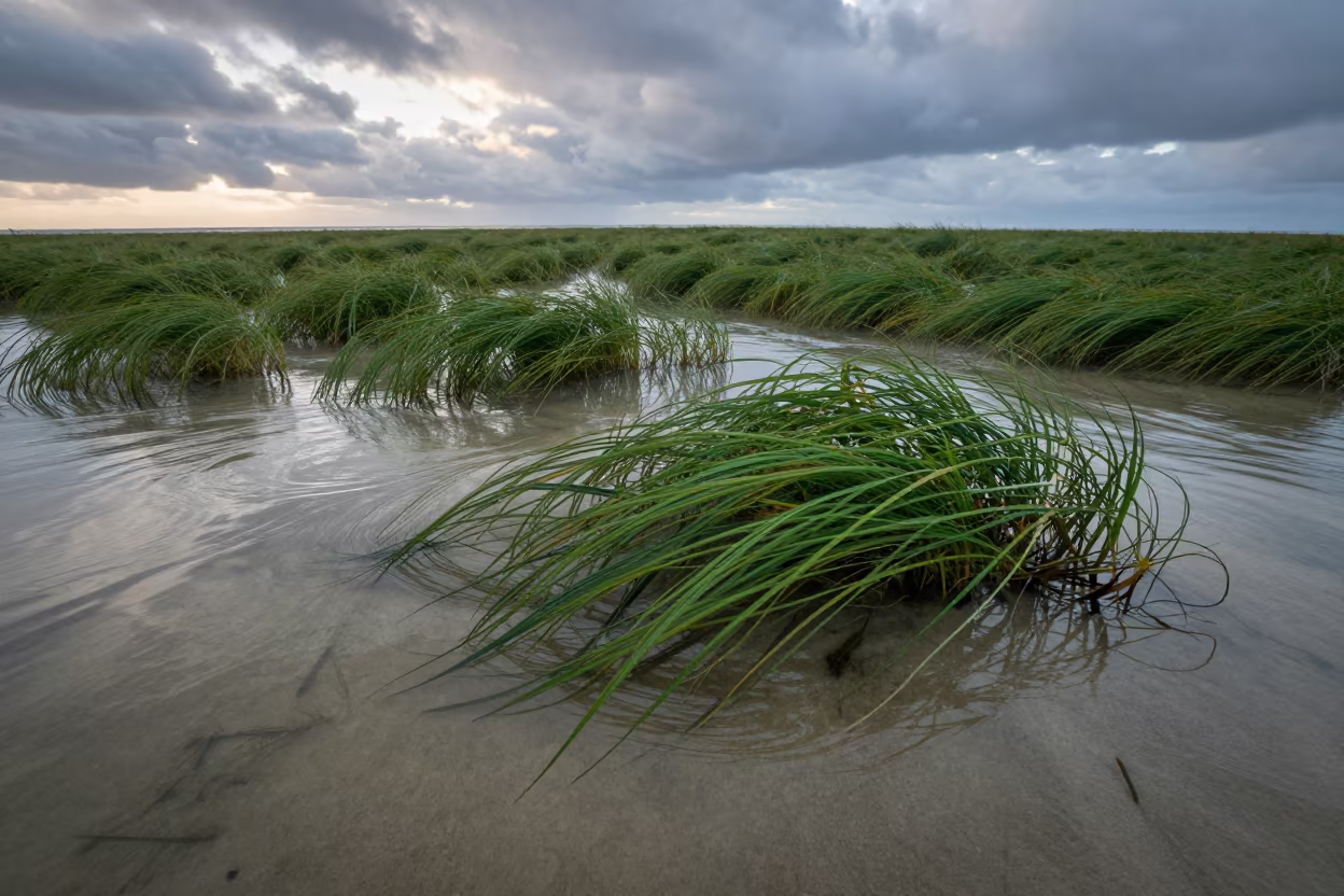 Italian Seagrass Meadow Swaying in Dawn Light in in Italy