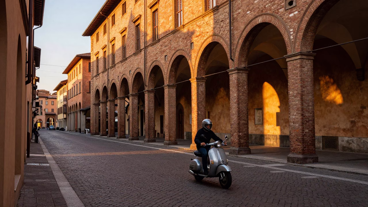 Italian Street in Bologna at Sunset Light in in Bologna, Italy