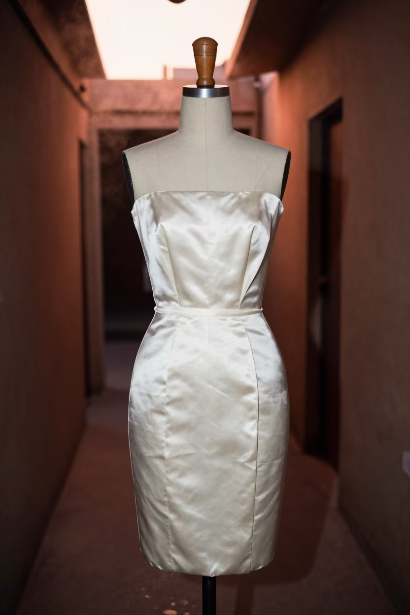 Silhouette of Ivory Silk Dress Form in Surat Corridor in in a backstage changing corridor in Surat