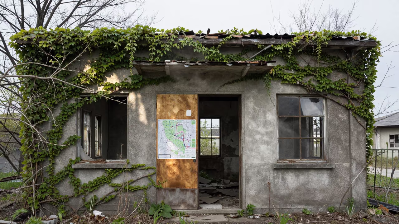 Ivy Draped Mine Office Ruin Osaka Late Spring in beside ivy-draped masonry near Osaka