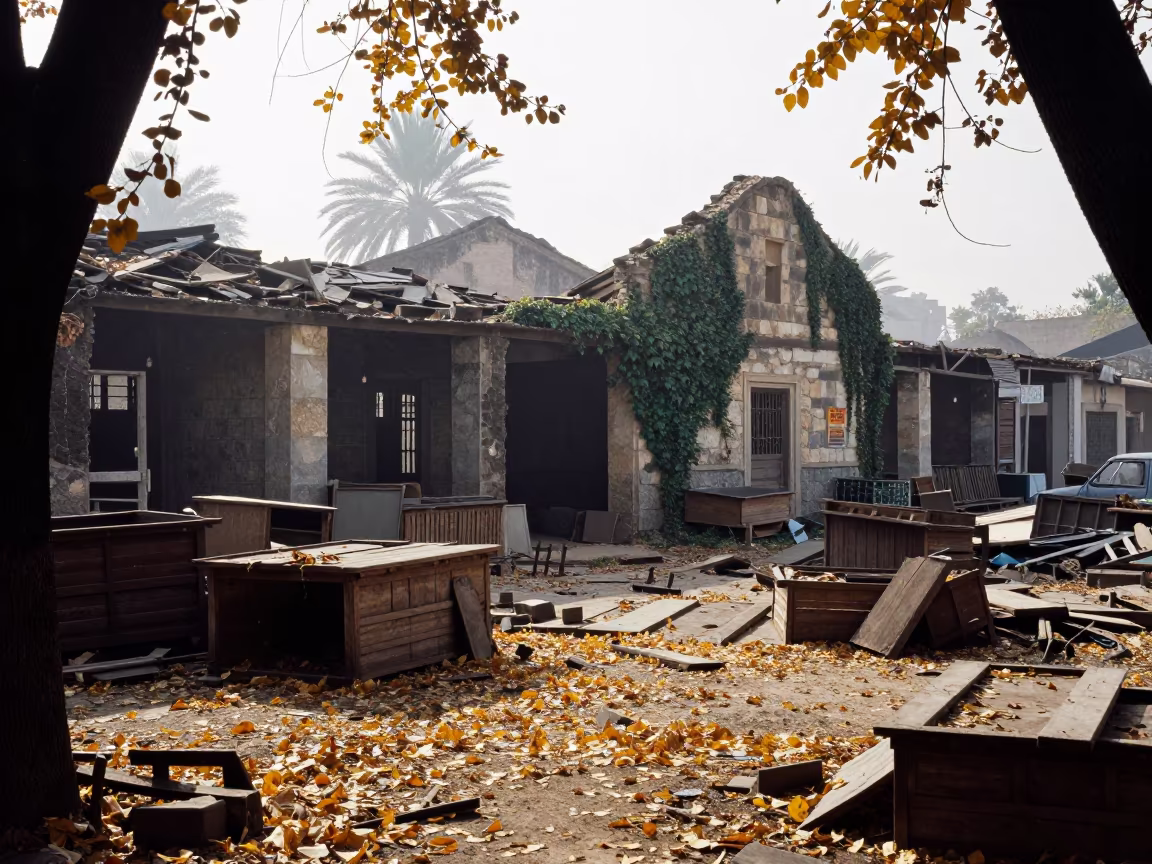 Ivy Overgrown Market Hall Ruins Gharyan Autumn in beside ivy-draped masonry near Gharyan