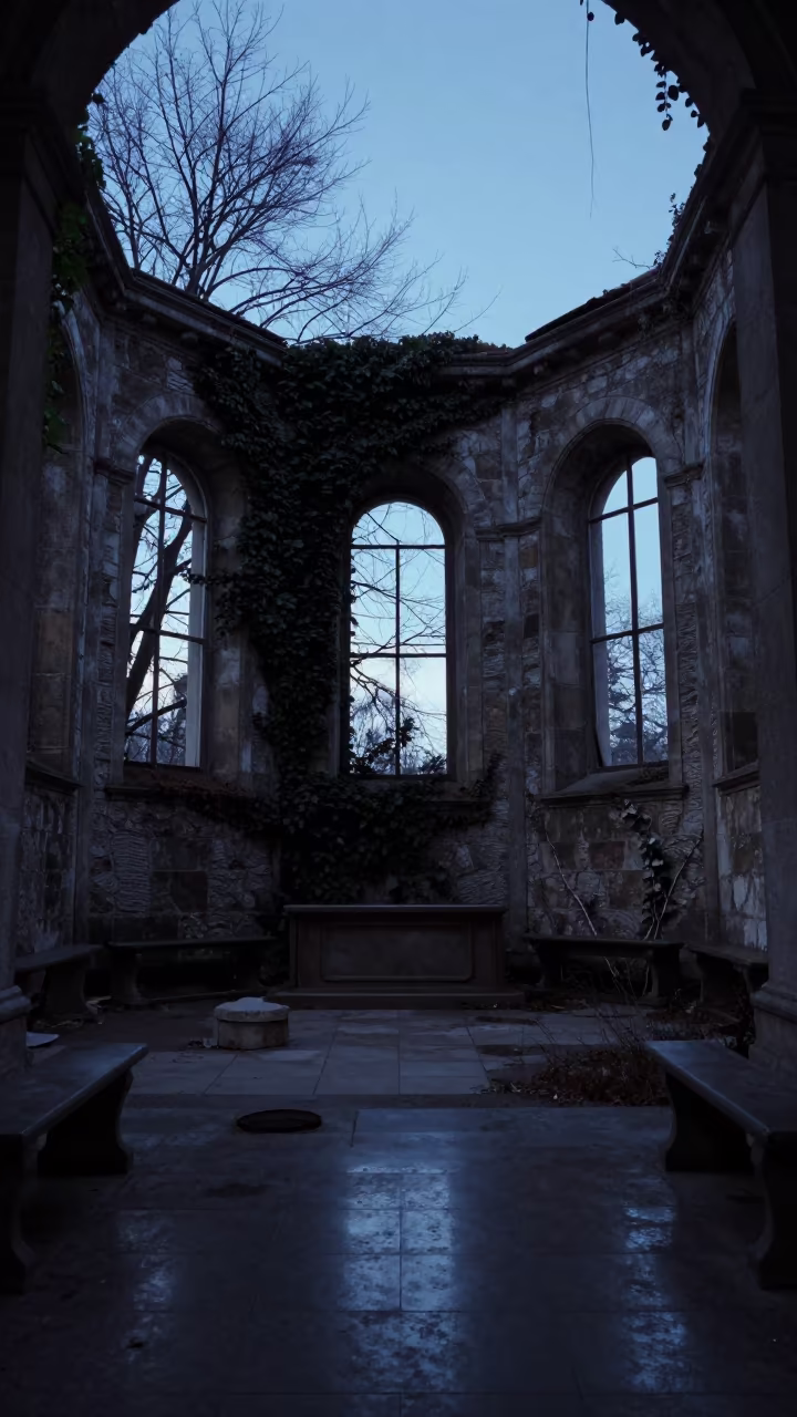 Ivy Reclaimed Stone Chapel Linz Twilight in inside a stone chapel in Linz