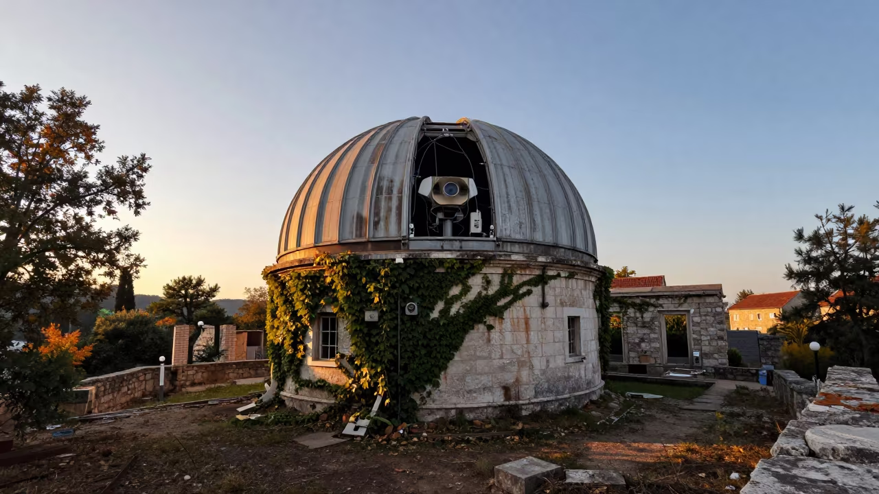 Ivy Ruined Planetarium Dome at Hvar in beside ivy-draped masonry near Hvar