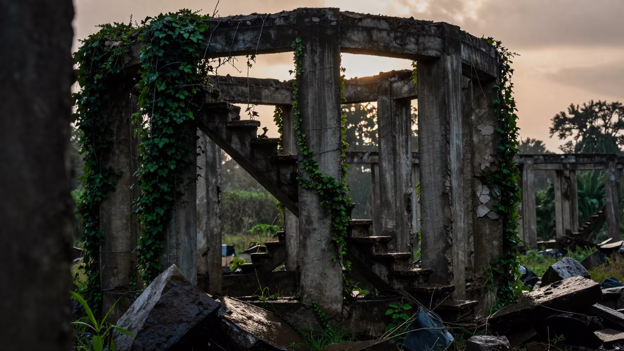 Ivy Wrapped Stair Tower Ruin South Sudan in in South Sudan