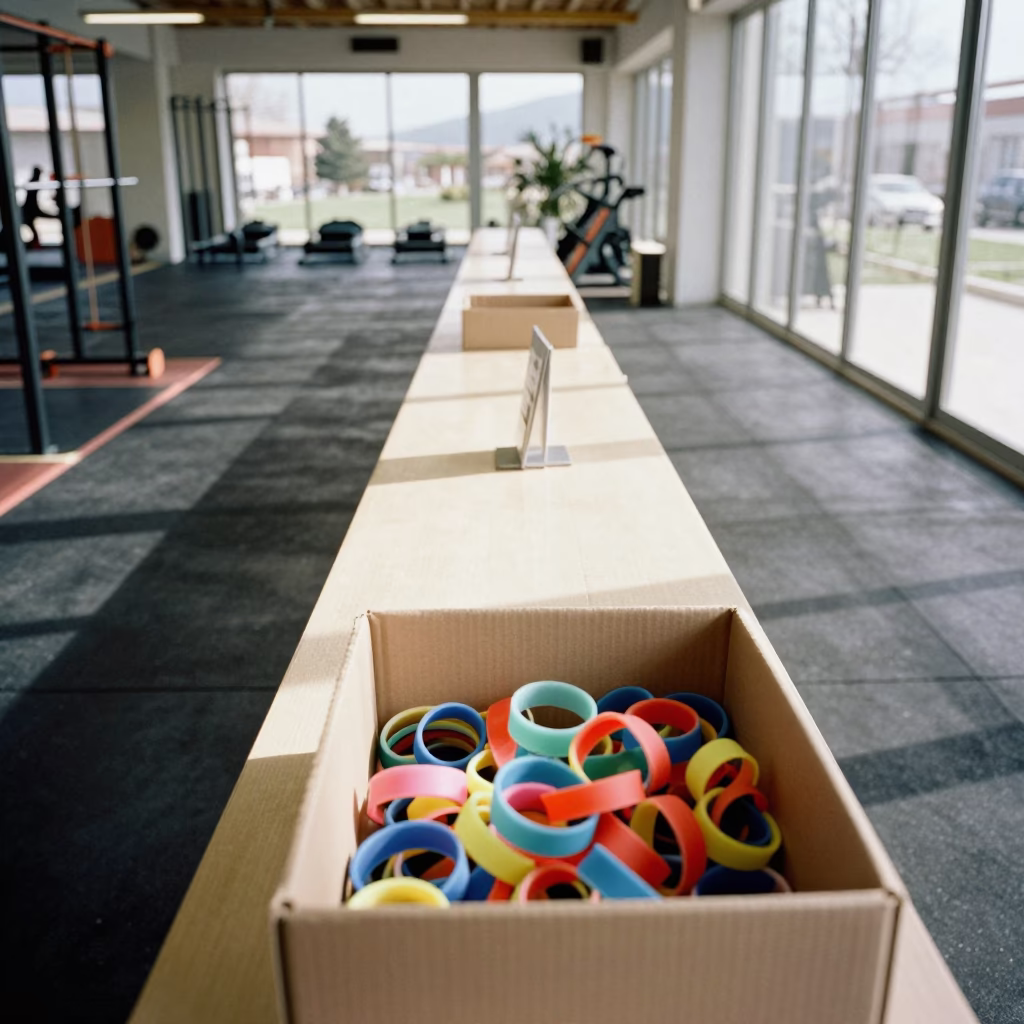 Izmir Gym Wristband Box at Noon in at a gym check-in desk in Izmir