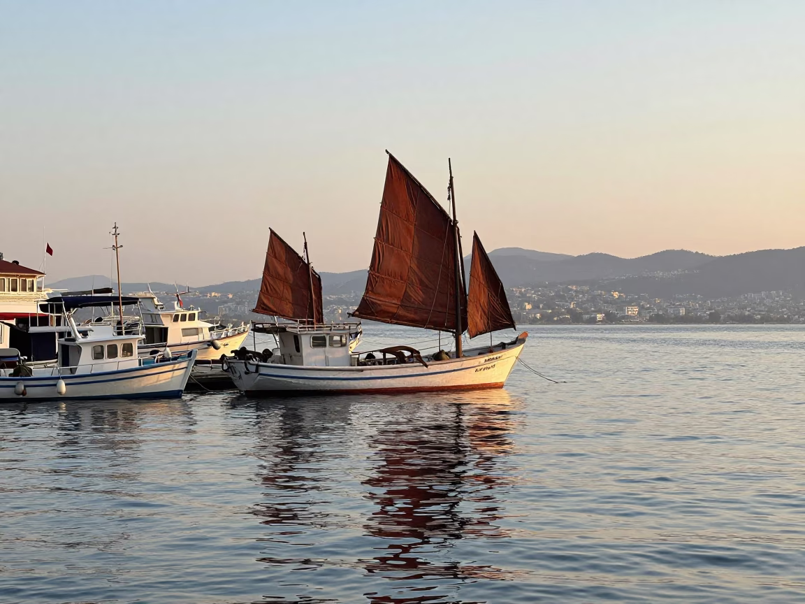 Izmir Harbor Waterfront at As First Light Reaches The Scene in in Izmir, Turkey