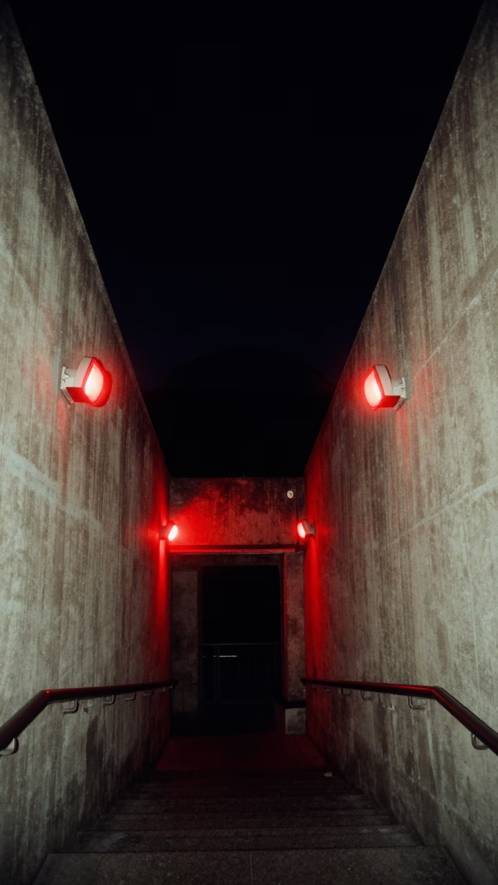 Izmir Stairwell Illuminated at The Deepest Night Sky Light in in Izmir, Turkey
