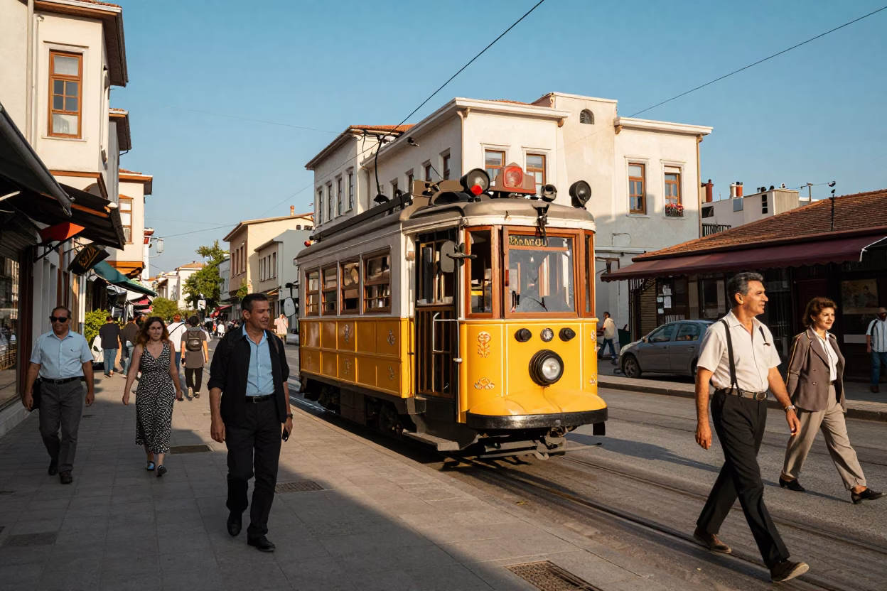 Izmir Street Corner at Clear Late-afternoon Light in in Izmir, Turkey