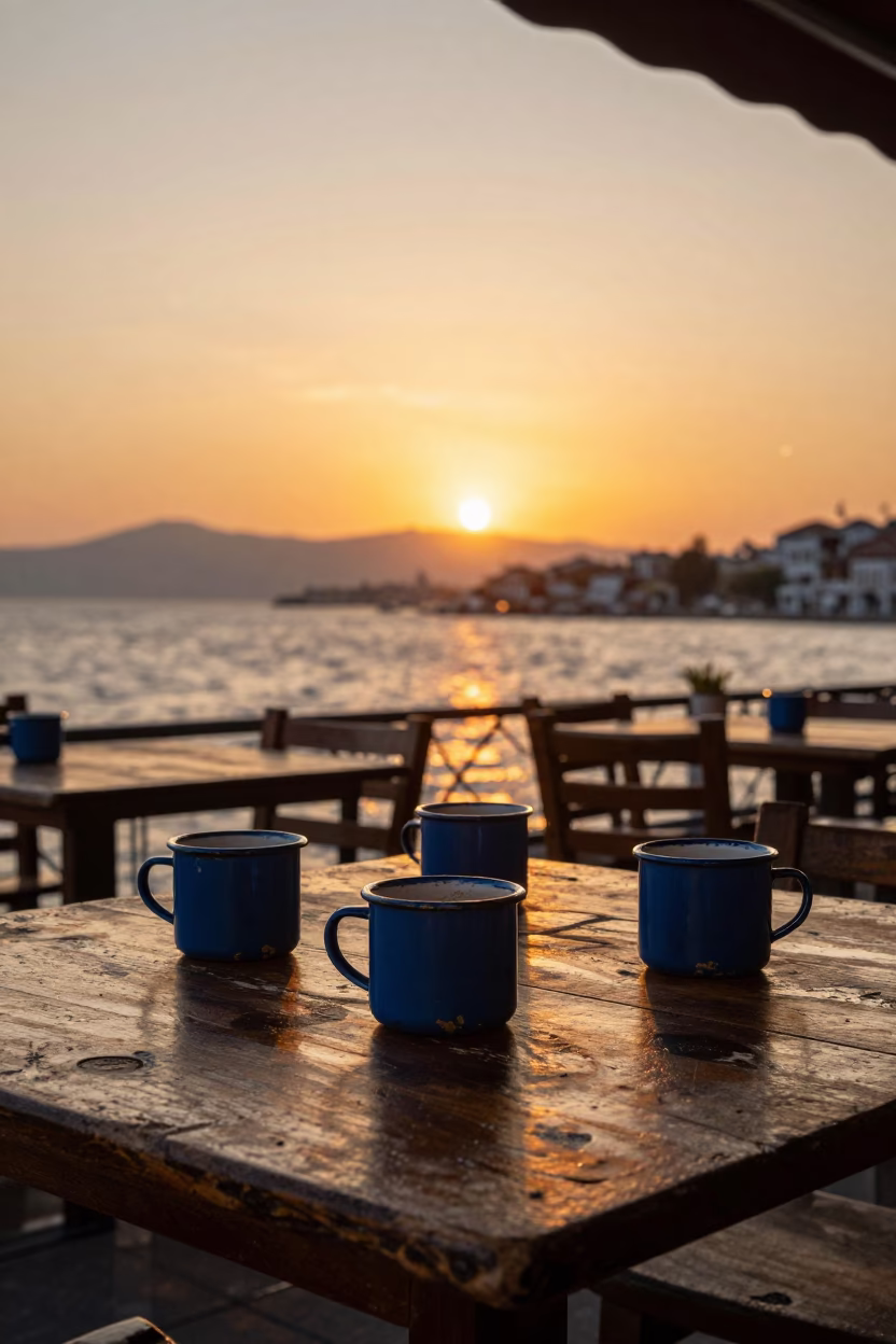 Izmir Sunset Light at As The Sun Drops Toward The Horizon in in Izmir, Turkey