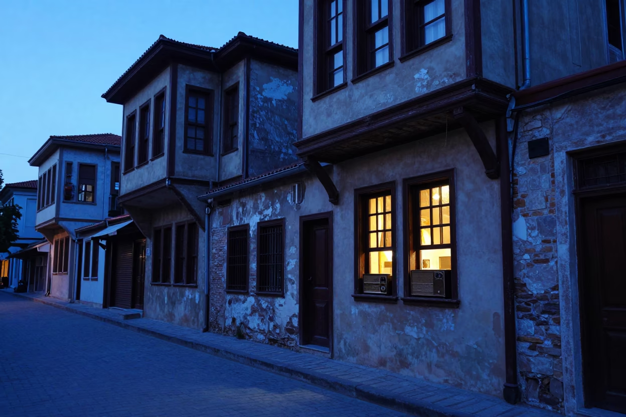 Izmir Turkey Blue Hour Street Scene with Vintage Radio and Local Life in in Izmir, Turkey