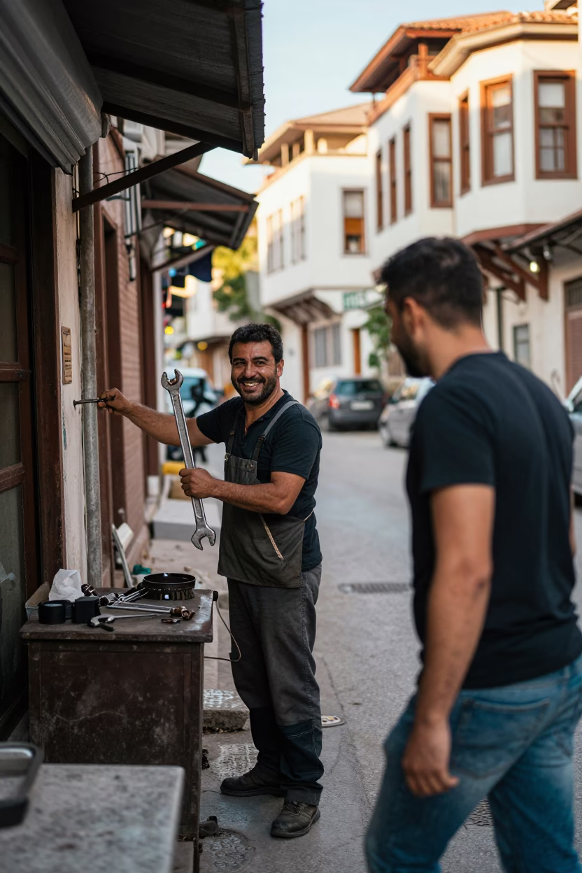 Izmir Turkey Early Afternoon Street Scene with Wrench and Local Interaction in in Izmir, Turkey