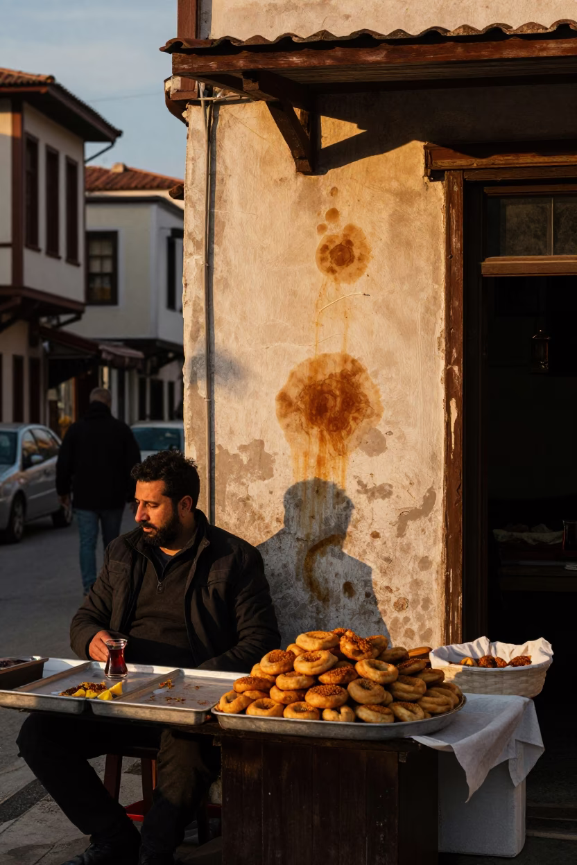Izmir Turkey Evening Street Scene with Tea Stains and Local Market Activity in in Izmir, Turkey