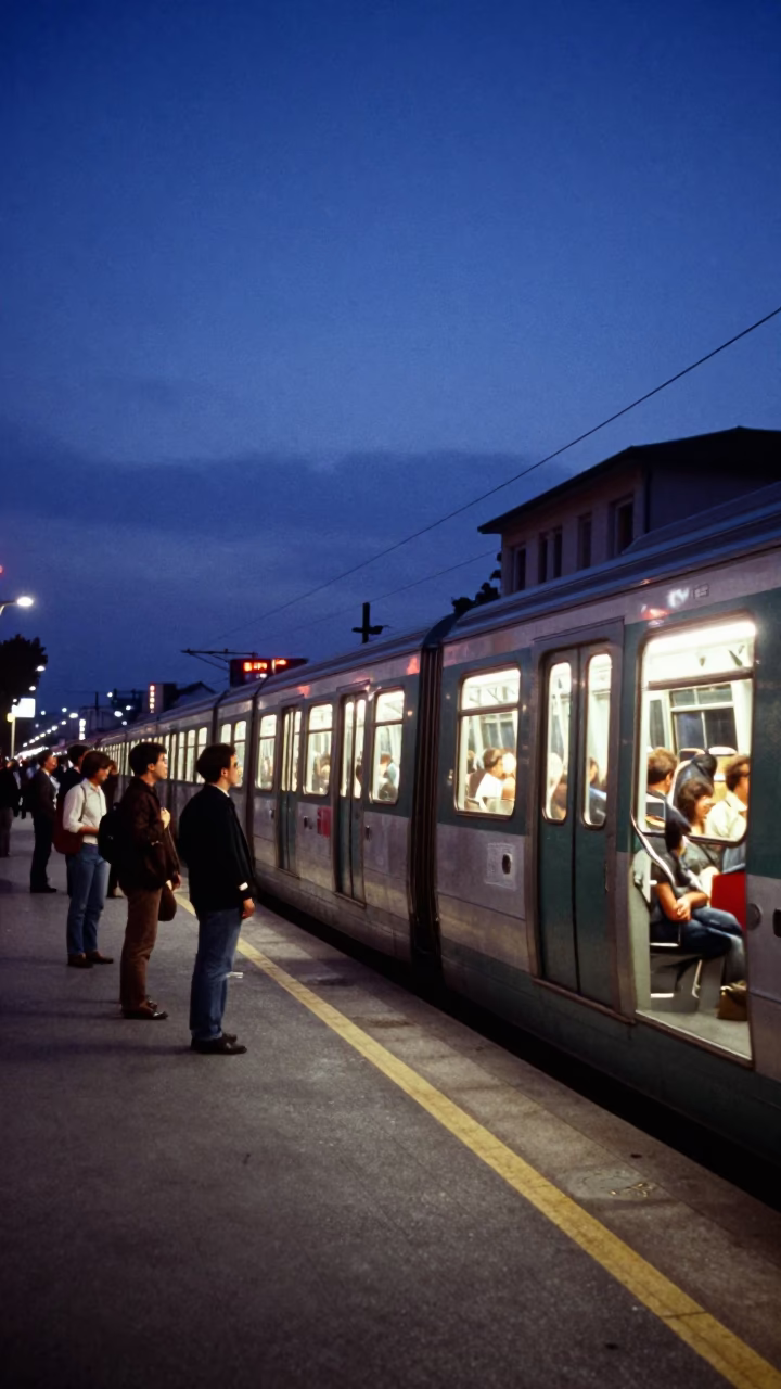 Izmir Turkey indigo twilight street scene with metro train and local life in in Izmir, Turkey