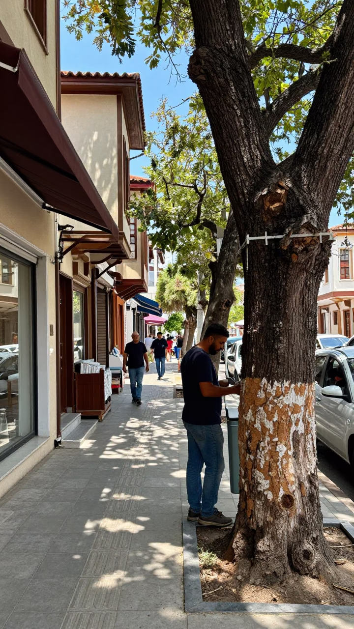 Izmir Turkey Midday Street Scene with Cork Oak Bark and Utility Tools in in Izmir, Turkey