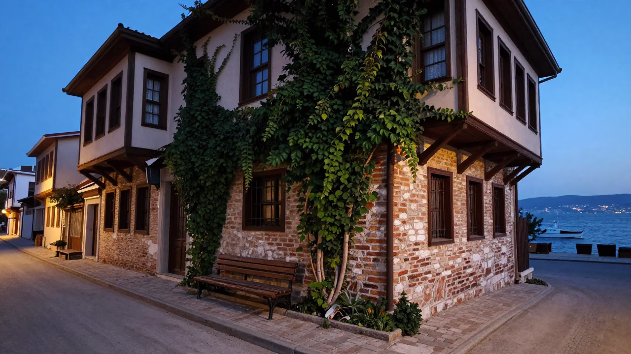 Izmir Turkey Nautical Dawn Street Scene with Ivy and Water Rings in in Izmir, Turkey