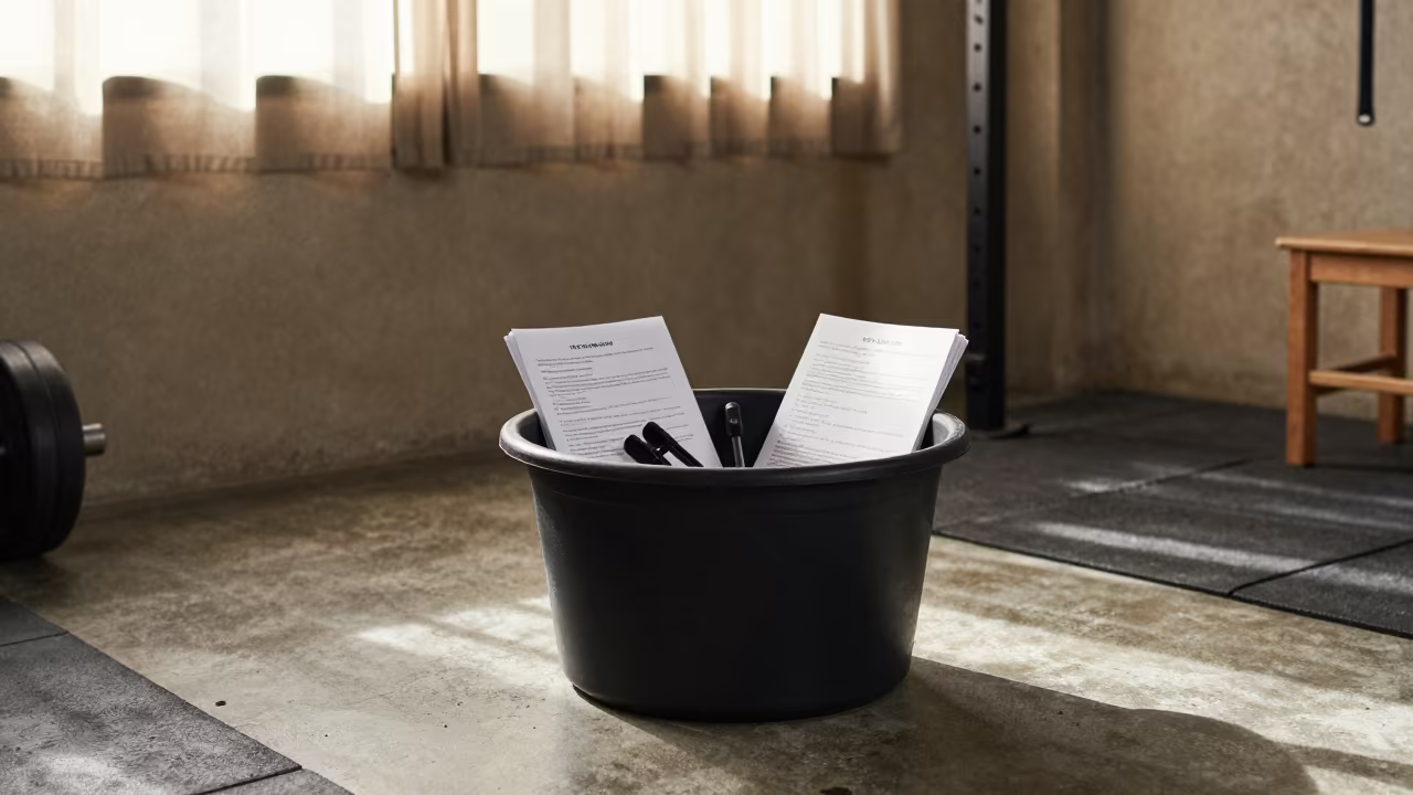 J-Cup Bin in Bamako Strength Room Afternoon Light in inside a strength room in Bamako