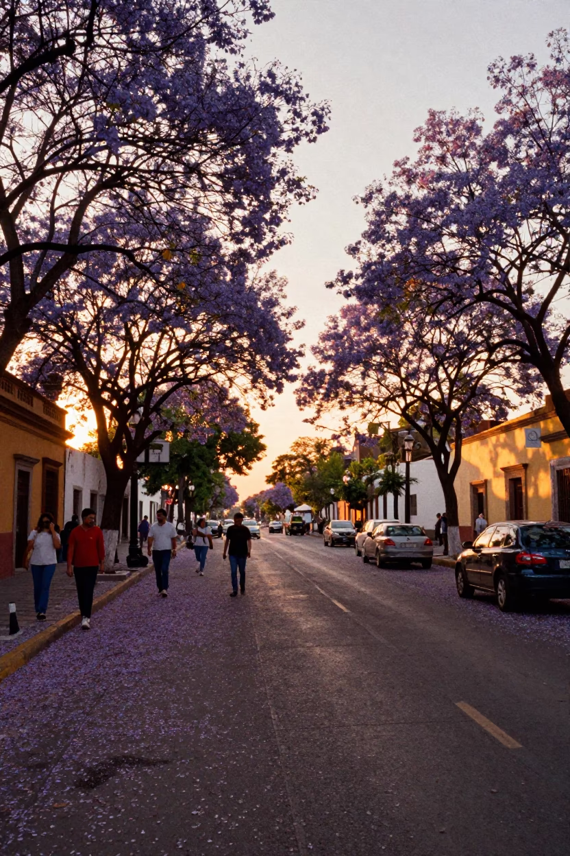Jacaranda Boulevard at Golden Hour in Guadalajara in in Guadalajara, Mexico