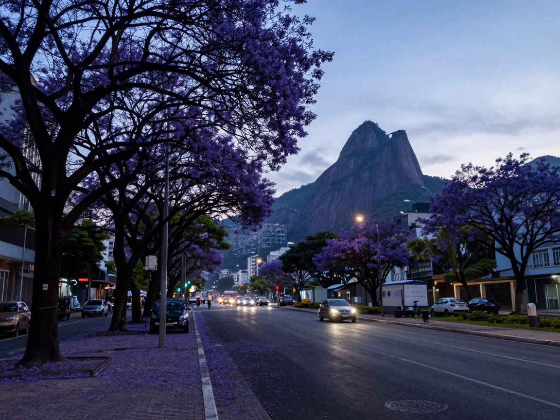 Jacaranda Boulevard at Nautical Dawn Light in Rio De Janeiro in in Rio de Janeiro, Brazil