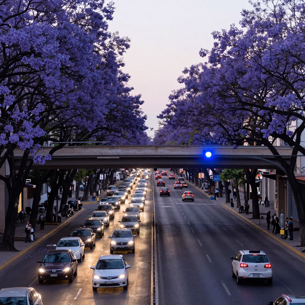 Jacaranda Boulevard Evening Traffic Overpass Buenos Aires Argentina in in Buenos Aires, Argentina
