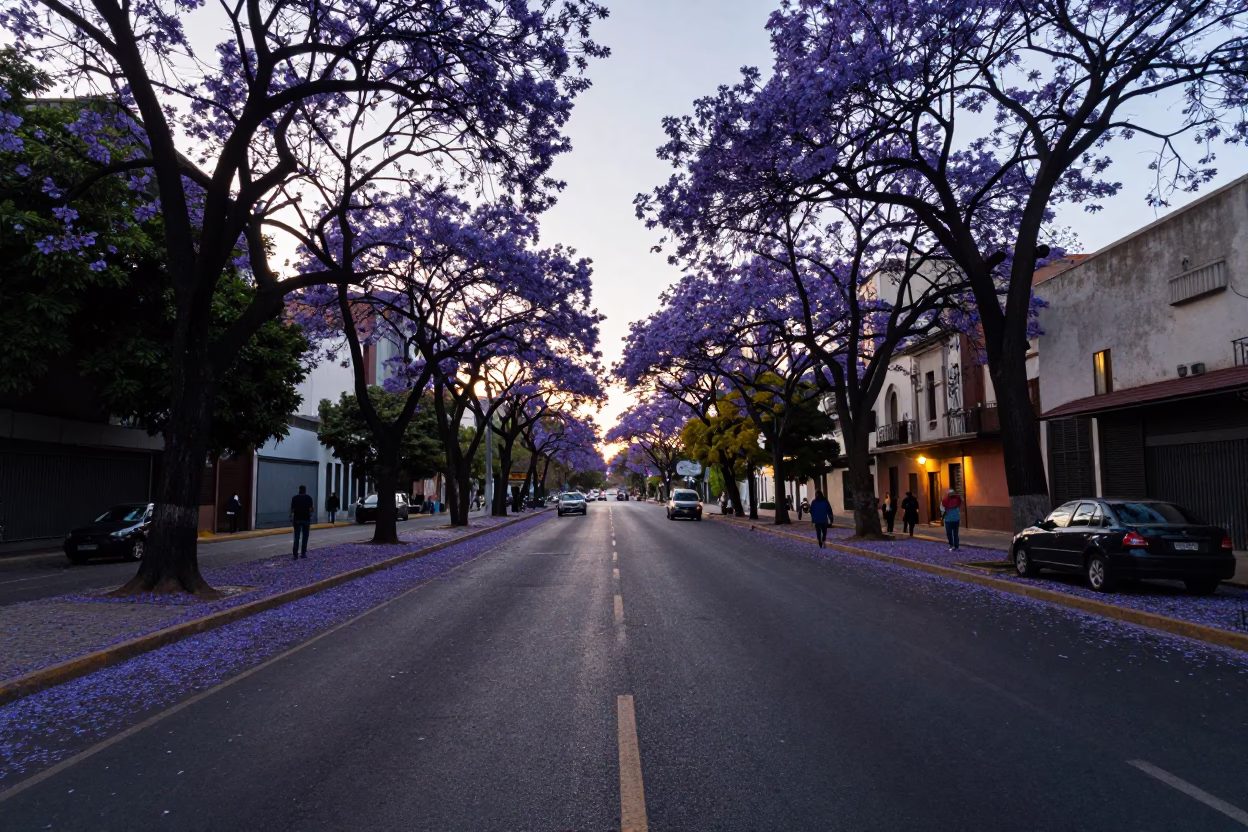 Jacaranda Boulevard in Buenos Aires at The Early Morning Light in in Buenos Aires, Argentina