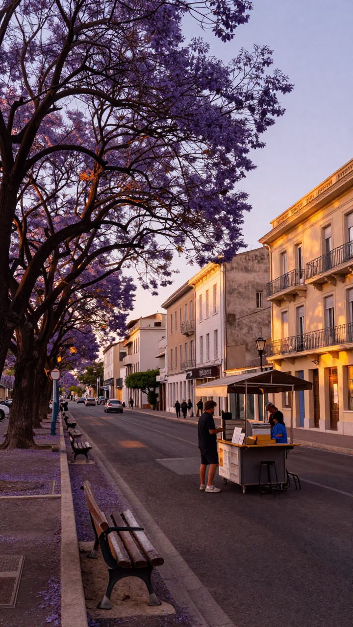 Jacaranda Boulevard in Nice France Evening Light with Bench Scraper and Bread in in Nice, France