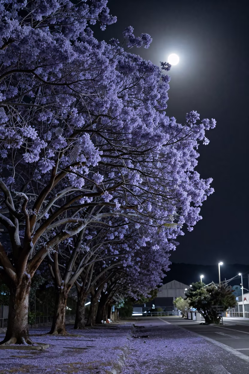 Jacaranda in Silvery Winter Moonlight Near Naha in near Naha