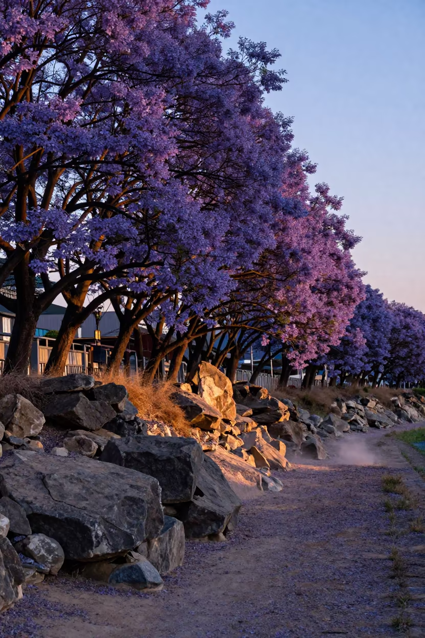 Jacaranda Tree Purple Bloom Cliff Edge Seoul in along a salt-sprayed cliff edge near Seoul