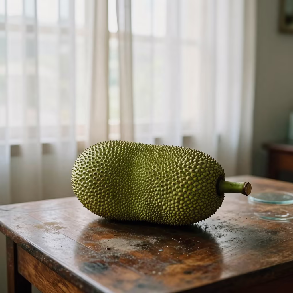 Jackfruit on Dusty Table in Lapa Library in on a dusty library table in Lapa, Rio de Janeiro