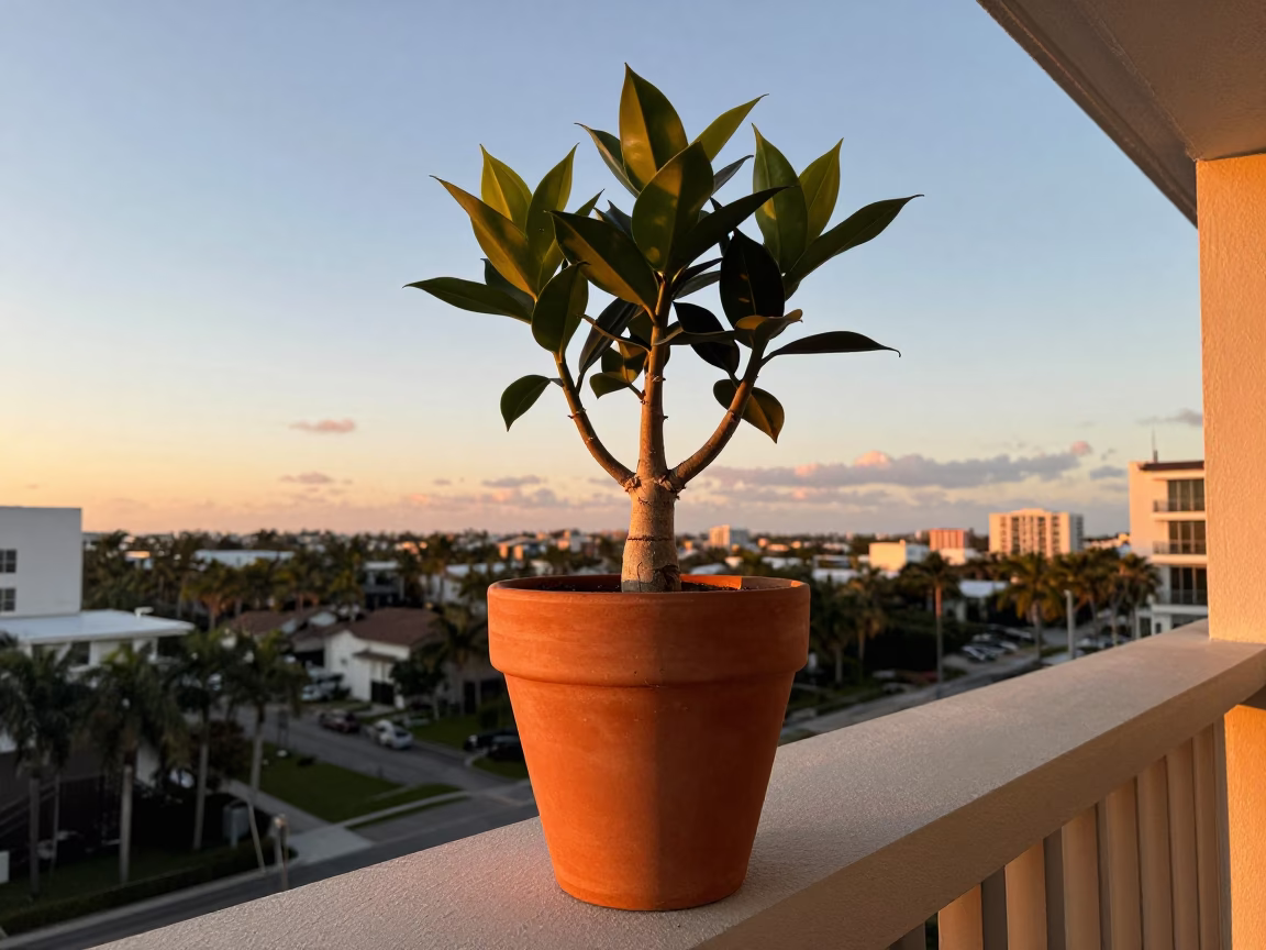 Jade Plant in Miami at Honeyed Evening Light in in Miami, Florida, United States