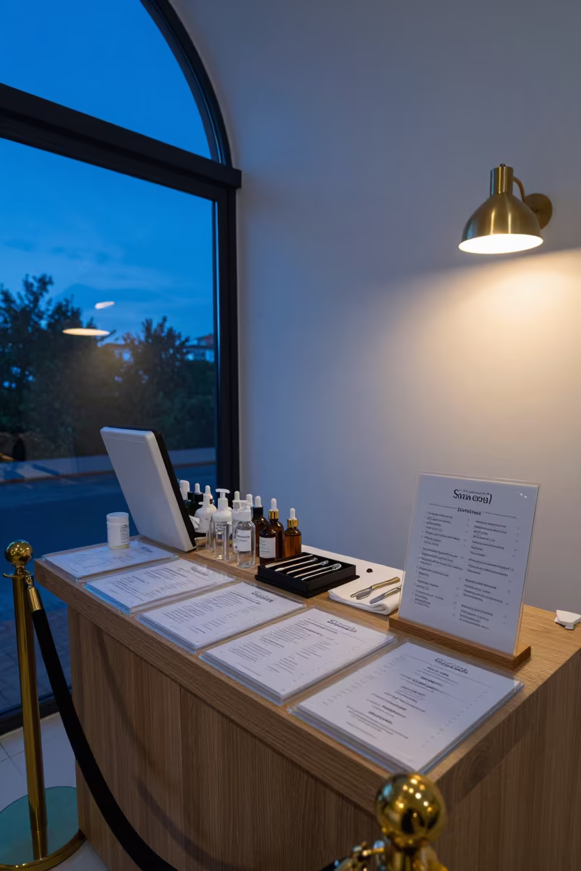 Jaén Skincare Menu Before Evening Service in inside a skincare treatment room in Jaén