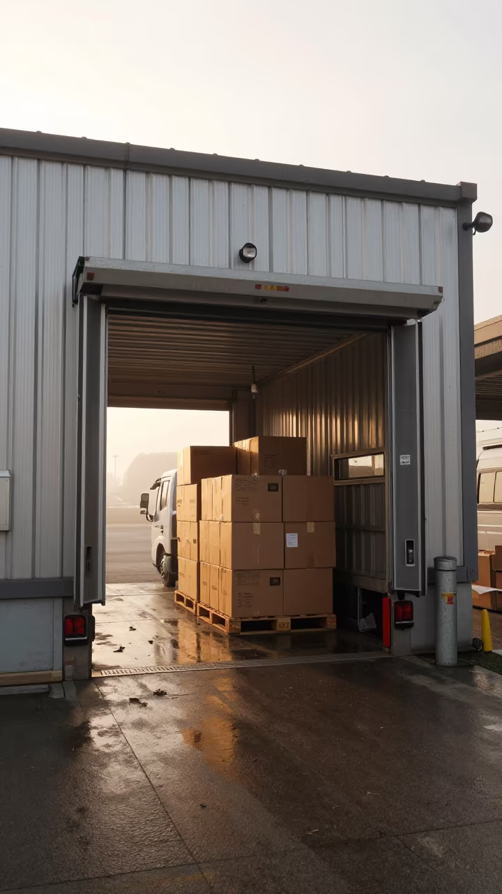 Morning Fog at Jagalchi Logistics Loading Dock in at a delivery depot loading bay near Jagalchi, Busan