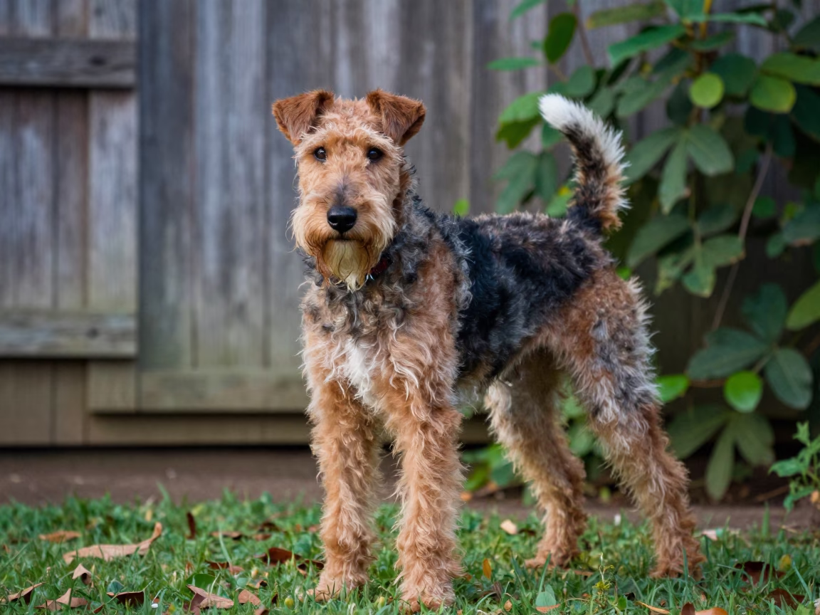 Jagdterrier Portrait at Garden Edge in Kahama in near a garden edge with soft morning light and an uncluttered background in Kahama