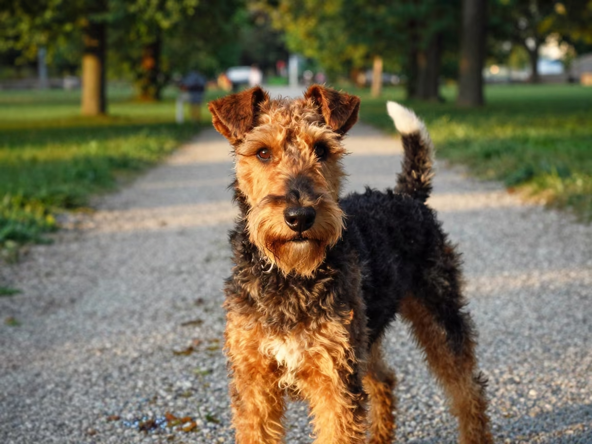 Jagdterrier Portrait Graz Park Evening Light in along a quiet park path with soft open shade and a clean background in Graz